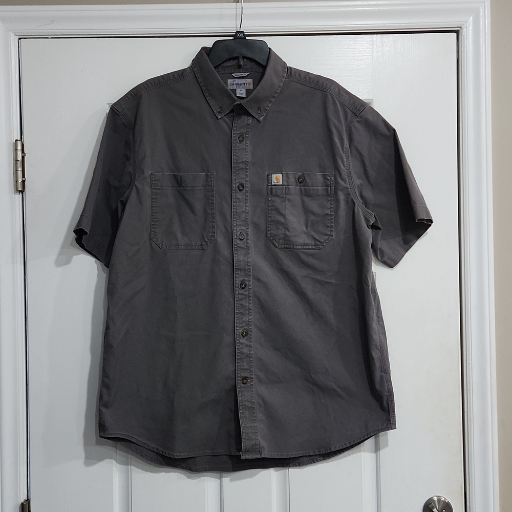 Carhartt 103555 Rugged Relaxed Flex Rigby Short Sleeve Work Shirt Gray Mens XL